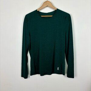 On Long Sleeve Running Top Crewneck Logo Print Pullover Green Mens Size S